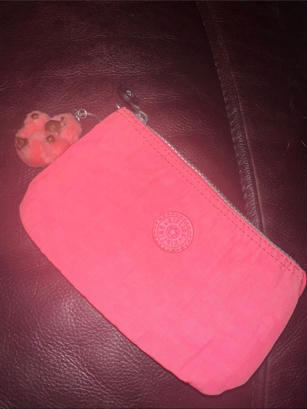 Kipling-Inspired Coral Pink Wallet and Pouch approx 6” x 4”.